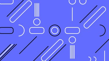 Yuvarlak elementler, çizgiler ve parlak mavi üzerinde geometrik şekiller olan fütüristik soyut bir düzen. Dijital medya, marka ve yaratıcı görseller için mükemmel..