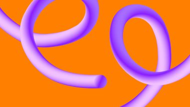 Üç boyutlu soyut tüp, parlak mor renkte, kalın turuncu üzerinde döngü oluşturuyor. Modern dijital sanat, markalaşma ve eğlenceli illüstrasyon temaları için harika.