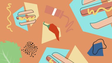 El yapımı hamburgerler, domatesler, yeşiller ve sarı bir üste ketçap. Lokanta markaları, hamburgerciler ve eski fast food tasarımları için harika..