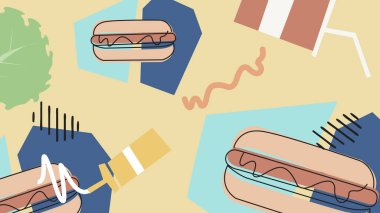 Lezzetli hamburgerler, patates kızartmaları, soslar ve yeşil otlar. Yemek kamyonu markaları, Amerikan lokanta tanıtımları ve eğlenceli yemek projeleri için ideal..