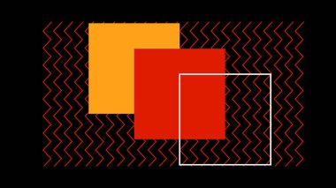 Üst üste binen turuncu ve kırmızı kareli soyut tasarım siyah üzerine zikzak desenli. Cesur markalar, posterler ve dijital arkaplanlar için harika..