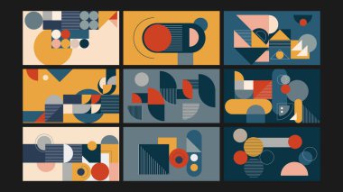 Yüzyılın ortalarında daireler, dikdörtgenler ve modern şekiller içeren soyut bir tasarım yapılmıştır. Duvar sanatı, web tasarımı ve yaratıcı projeler için ideal.