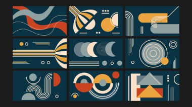 Canlı geometrik formlara sahip yaratıcı soyut tasarım, dijital sanat, posterler ve çağdaş görseller için ideal.