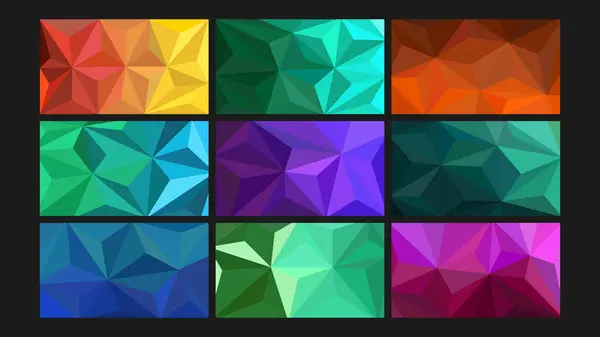 Açısal geometrik şekillerden ve derin eğimlerden oluşan renkli soyut bir arkaplan. Yaratıcı görseller, web tasarımı, dijital afişler ve fütüristik sanat kompozisyonları için mükemmel..