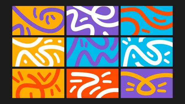 Hareketli renkli karalama tarzı, dalgalı kıvrımları ve enerjik fırça şekilleriyle. Çocuklar ve sanatla ilgili görseller için eğlence ve yaratıcı arka plan ideali.