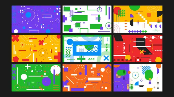 Memphis tarzı geometrik elementler ve parlak modern tonlarda akışkan formlarla dolu renkli soyut düzen, modayı izlemek için harika..