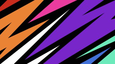 Heyecan verici arka plan mavi, mor, kırmızı ve su gibi renkli zikzak şekilleriyle dolu. Enerji ve modern estetik cazibeyle ortaya çıkan cesur bir tasarım..