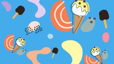 Çilekli dondurma külahları ve naneli süslemeleri olan meyve ikonları. Tatlı markalaşma ve eğlenceli görseller için mükemmel.