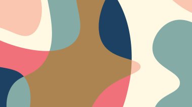 Bej, kahverengi, deniz mavisi ve mercan gibi sessiz toprak tonlarında organik şekiller içeren minimum soyut tasarım..