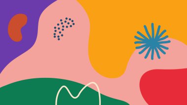 Çarpıcı bir görsel kompozisyon için kalın renk blokları ve el çizimi elementlerle yüksek kontrast sanat arka planı.