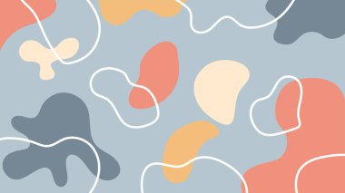 Geniş ve şık bir görünüm için mavi-gri tonların üzerinde renkli ve nazik çizgiler halinde yaratıcı soyut sanat.