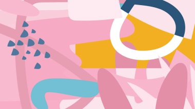 Parlak pembe karpuz gibi soyut parçalar, elle çizilmiş noktalar ve organik formlar neşeli ve yazlık bir sanat arkaplanı oluşturuyor..