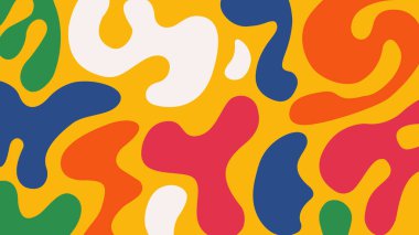 Değişik renklerde koyu sıvı damlalarıyla dinamik kırmızı zemin, dijital sanat, markalaşma ve gençlik içeriği için ideal hareket ve yaratıcılığı yansıtıyor.