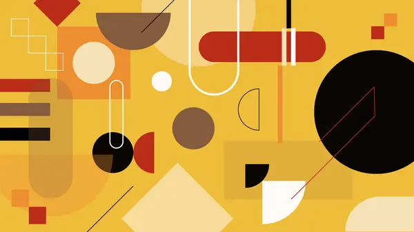 Modern daireler, bloklar ve retro-stil şekillerle dolu parlak sarı alan, canlı ve yaratıcı dijital sanat eserleri için mükemmel..