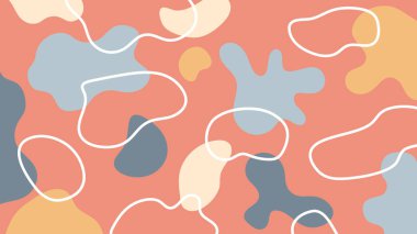 Soyut örtüşen yumuşak şekilleri ve pürüzsüz çizgileri olan mercan arkaplan. Sakin ve modern estetik tasarım.