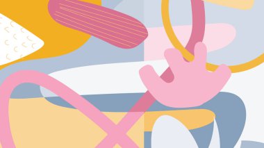 Tuhaf şekiller ve çizgilerle yumuşak pastel çizimler, hayali ve yaratıcı modern sanatsal bir görünümü çağrıştırıyor.. 