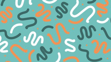 El çizimi soyut karalamalar beyaz, turuncu ve koyu yeşil renkte. Modern, eğlenceli ve genç tasarım kompozisyonları için mükemmel..