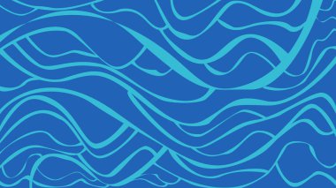 Derin okyanus akıntılarını ve akışkan soyut hareketleri temsil eden parlak cyan kıvrımlı çizgilerle koyu mavi arkaplan.
