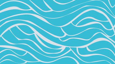 Cyan tabanı üzerinde beyaz renkli dalgalı akış çizgisi sanatı, su, deniz veya soyut dijital temalar için idealdir.