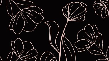 Siyah bir zemin üzerine çizilmiş yumuşak beyaz çiçek çizgileri sanatsal kullanım için zarif bir karşıtlık ve lüks görsel cazibe yaratıyor..