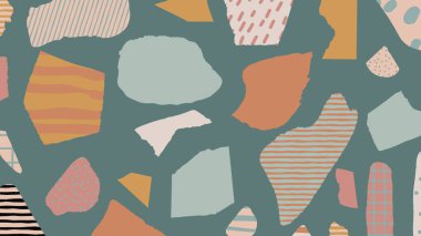 Sıcak terracotta kolaj tarzı arka plan yırtık kağıt şekilleri ve doku aksanlarıyla. Doğal, modern ve görsel tasarımlar için yaratıcı bir tasarım.