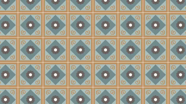 Çiçekli papatyaları ve dekoratif köşeleri olan basit bej ve mavi fayanslar. Klasik cazibesi olan arka planlar için harika..