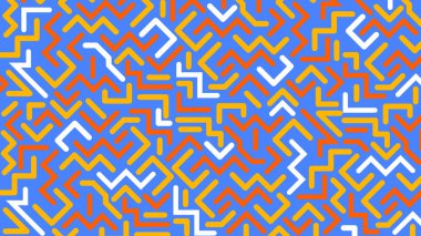 Beyaz üzerine parlak pembe ve sarı soyut çizgiler ve tekrarlanan zikzak hareketleri. Pop-temalı yaratıcı grafikler ve dekorlar için canlı bir görsel..