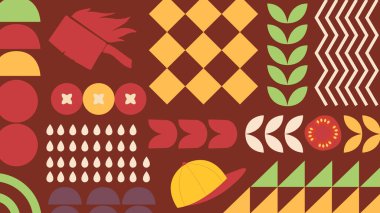 Tavuk ikonu, alev burger, damalı kiremit ve açık yeşil yüzeyde taze malzemeler. Kümes hayvanları ve ızgara burger için uygun..