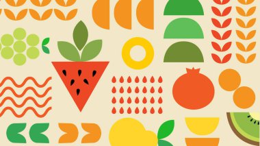 Krema üzerinde canlı renklerde yaratıcı meyve ve dalga formları. Yaz içkisi, sağlık ve meyve suyu markası için ideal..