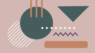 Paralel çizgiler ve sessiz yeşil ve yumuşak şeftaliyle doğrusal dekoratif şekiller içeren temiz soyut geometri. Zarif ve modern düzen.