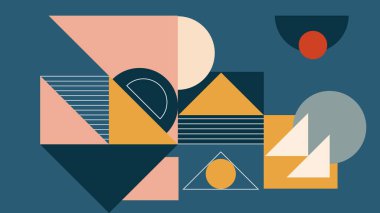 Göz alıcı soyut çizimler, büyük daireler ve koyu ve sıcak tonlarda çizgili bölümler. Görsel etkiye sahip geri- geleceksel bileşim.