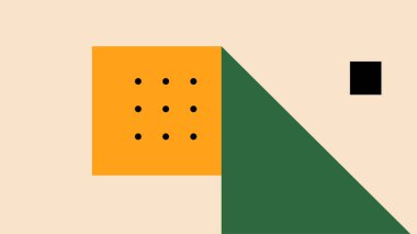 Tarafsız bir zemin üzerinde siyah, kırmızı ve turuncu geometrik elementlerden oluşan cesur bir soyut tasarım. Noktalar ve keskin çizgilerin birleşimi modern projeler için çarpıcı bir görsel denge yaratır..