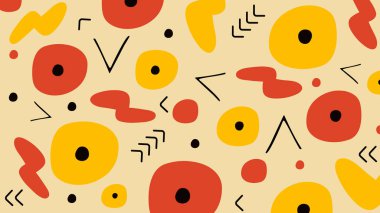 Kırmızı ve sarı yuvarlak şekilli ve minimalist karalamalı soyut modern illüstrasyon. Yaratıcı görsel ve markalaşma için harika..