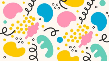 Soyut kabarcıklar ve kıvrımlı kıvrımların renkli bir karışımı. Modern ve eğlenceli dijital projeler için harika.