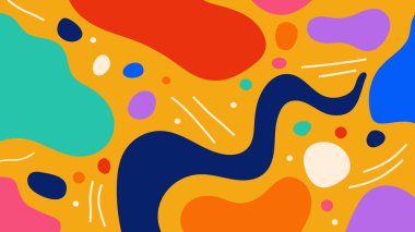 Kalın renklerde sıvı organik şekillere sahip canlı ve soyut bir arkaplan. Modern minimalist kompozisyon, yaratıcı tasarım projeleri için mükemmel, web, posterler, sosyal medya ve markalaşma görselleri.