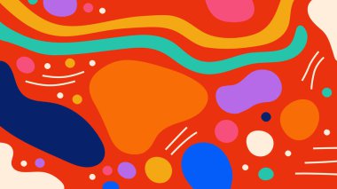 Dinamik organik şekillere ve modern geometrik elementlere sahip renkli soyut arka plan. Dijital tasarımlar, sosyal medya, pazarlama, sunumlar ve moda görsel projeler için mükemmel.