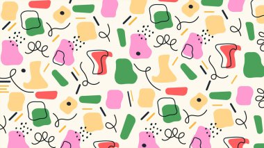 Renkli organik damlaları, neşeli kıvrımları ve yumuşak bir zeminde hareketli vuruşları olan cesur bir tasarım. Moda yaratıcı görseller için mükemmel.