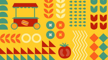 Klasik sebze soyut geometrik arka plan. Mozaik İskandinav geçmişi. Yiyecek ve işportacı geçmişi, yiyecek raster baskısı. Gıda kavramı ile geçmişe dönük.