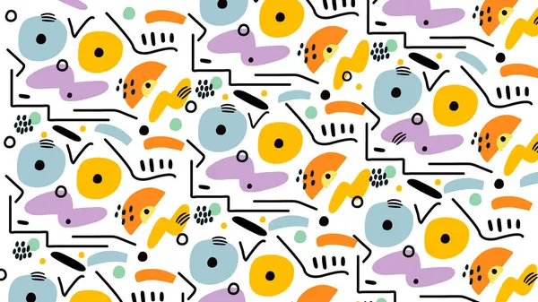 Beyaz arka planda mavi, lavanta, turuncu ve sarı organik şekilli el yapımı soyut tasarım. Eğlenceli, modern ve yaratıcı sanat eserleri eğlenceli görsel projeler için mükemmeldir..