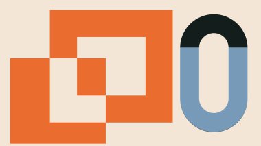 Üst üste binen daireler ve turuncu, sarı, siyah ve krem rengi kavisli minimum soyut sanat eserleri. Görsel ahenkle temiz modern geometri.