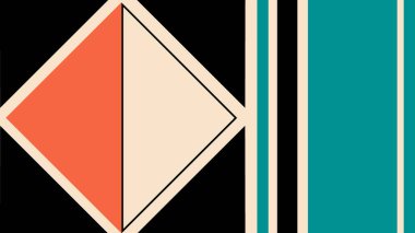 Yumuşak bej arkaplanda çizgili aksanlı kırmızı, yeşil ve siyah üçgenlerin geometrik bileşimi.