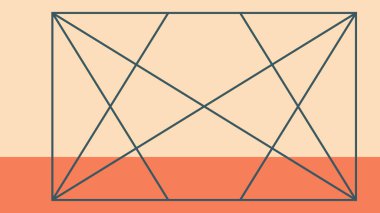 Temiz bir sanatsal görünüş için sıcak turuncu ve bej tonlarını kullanarak dikdörtgen bir yapının içinden geçen soyut minimalist geometrik tasarım..