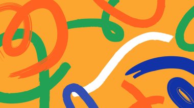 Dinamik soyut tasarım turuncu renkli fırça çizgileri içeriyor. Modern medya, çocuk sanatı ve yaratıcı markalaşma projeleri için mükemmel..