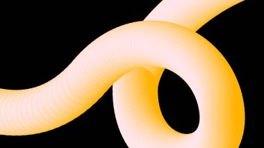 Dinamik soyut tasarım, siyah üzerine sarmalanmış üç boyutlu sarı bir tüp içeriyor. Teknoloji, müzik veya yaratıcı temalar için enerji ve hareket ideali.