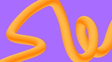 Dinamik 3D turuncu tüp çizimi. Pürüzsüz kıvrımlar, canlı bir menekşe arkaplanı üzerine kurulmuş. Dijital grafikler ve soyut tasarım için harika.