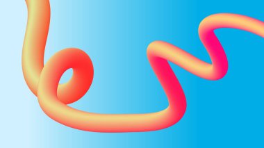 Açık mavi arkaplan boyunca parlak turuncu-pembe eğimli tüp akar. Yaratıcı görsel projeler ve cesur arkaplanlar için çağdaş tasarım.