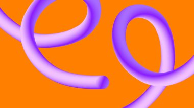 Üç boyutlu soyut tüp, parlak mor renkte, kalın turuncu üzerinde döngü oluşturuyor. Modern dijital sanat, markalaşma ve eğlenceli illüstrasyon temaları için harika.