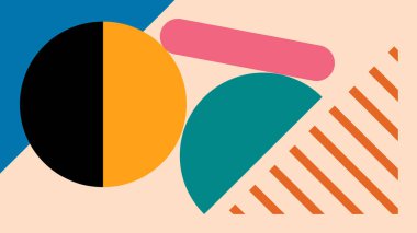 Yarım daireler, kalın çapraz çizgiler ve turuncu, pembe ve siyah renkli şakacı şekiller içeren dinamik bir kompozisyon. Modern tasarım temaları ve yaratıcı görsel projeler için ideal.