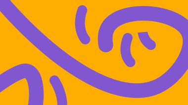 Canlı turuncu üzerinde kalın mor kıvrımlı çizgileri olan oyuncu ve soyut bir kompozisyon. Sanatsal markalaşma, modern görsel ve dijital tasarım temaları için harika.