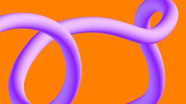 Ilık bir turuncu taban üzerinde canlı üç boyutlu mor kurdele kıvrımları. Dijital tasarım, moda markalaşma ve renkli arka planlar için harika..